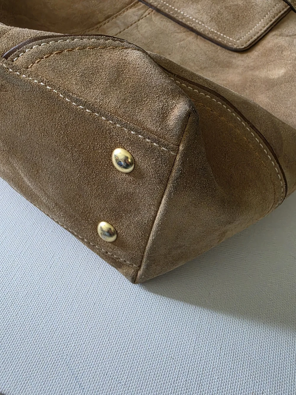 Coach Hampton Beaded Suede Tote Bag Tan/Beige Monogram